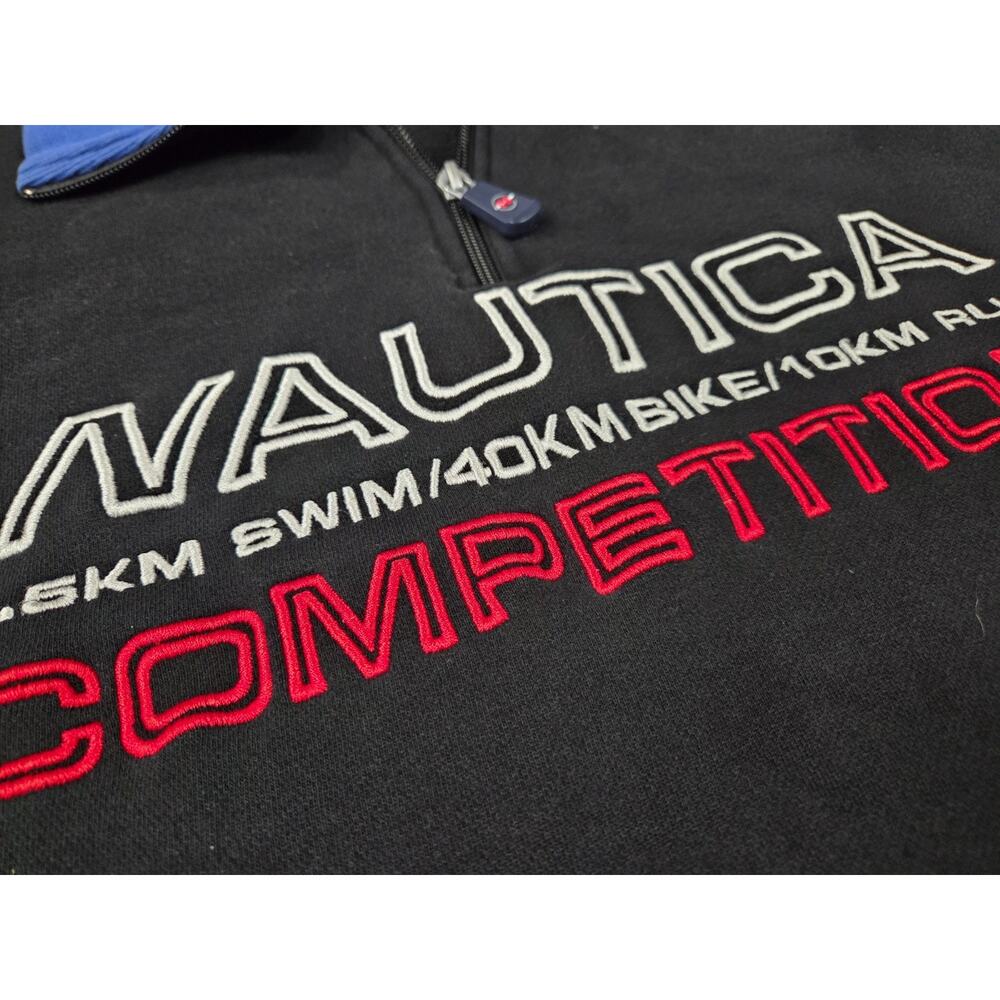 Nautica Competition 1/4 Zip Black Sweatshirt Vintage 1990s Swim Bike Run Medium - Picture 2 of 5